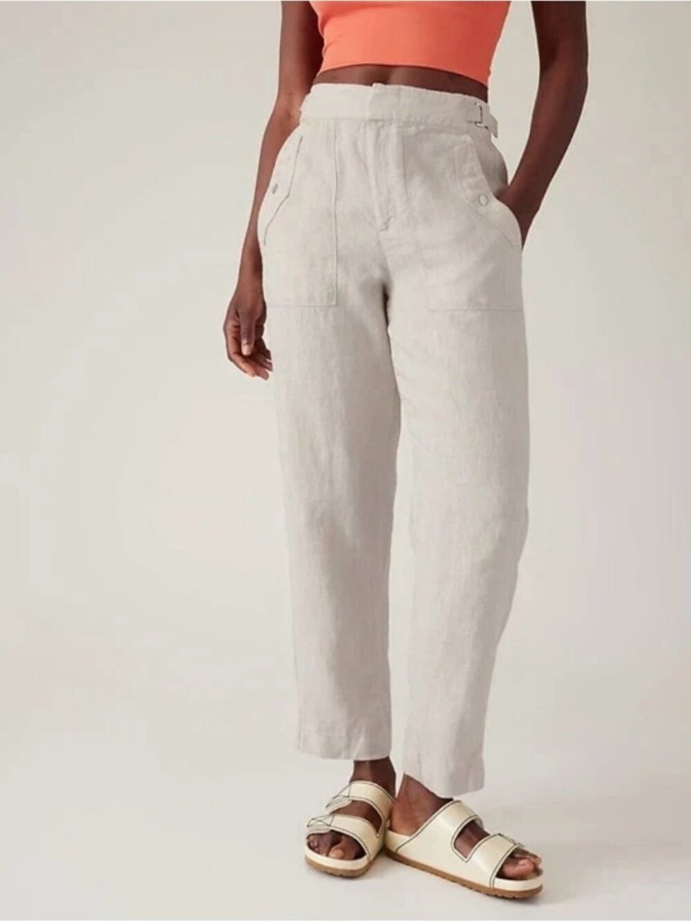 Athleta Voyager Linen Pants 8 Undyed High Rise Tapered Ankle
